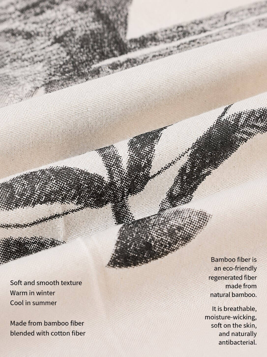 Close-up of the Ink Still Life Bamboo Pajama Set fabric showing the soft printed surface and material details
